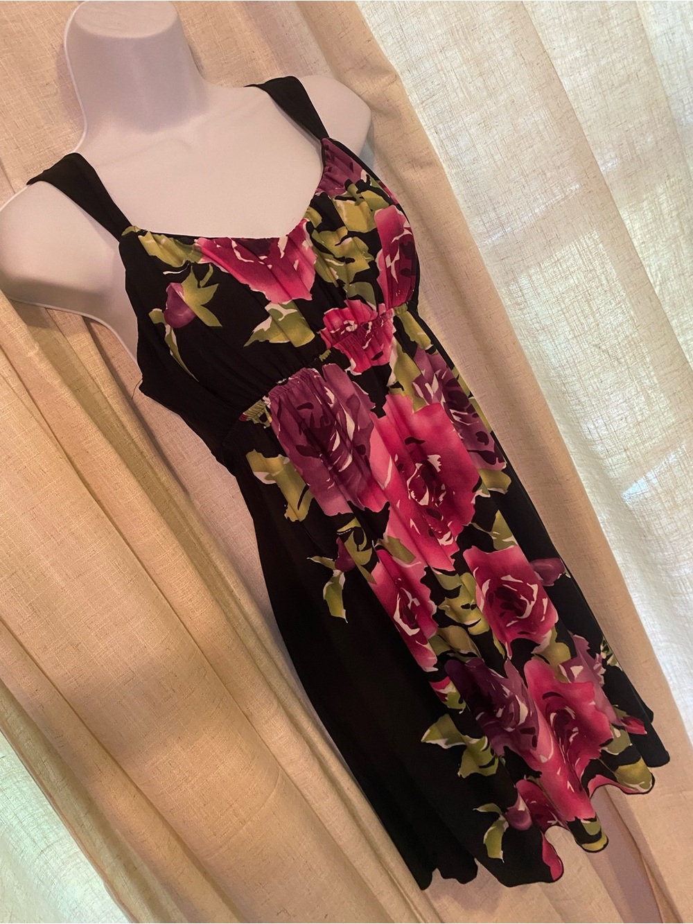NWT VTG BCX Y2K Bold Rose Floral Empire Waist Dress M - Picture 4 of 15